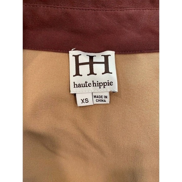 Haute Hippie - Brown & maroon women's 100% Silk button up blouse size XS - Picture 4 of 6